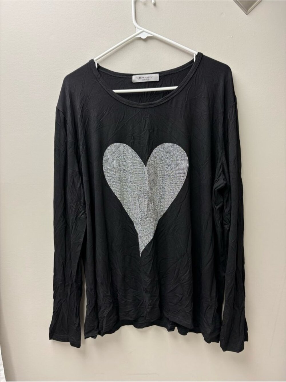 Bailey Women’s Black Long Sleeve Top with Silver Heart